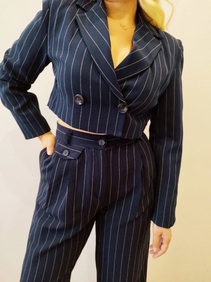 LACİVERT ÇİZGİLİ CROP TAKIM