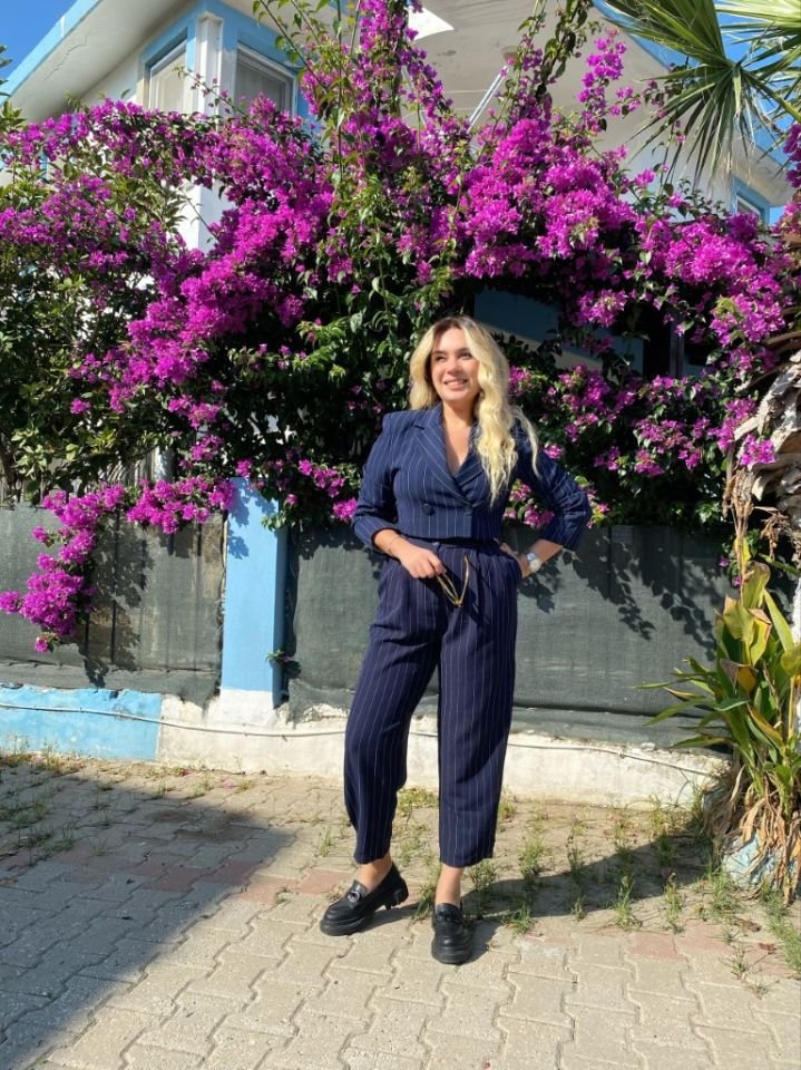 LACİVERT ÇİZGİLİ CROP TAKIM