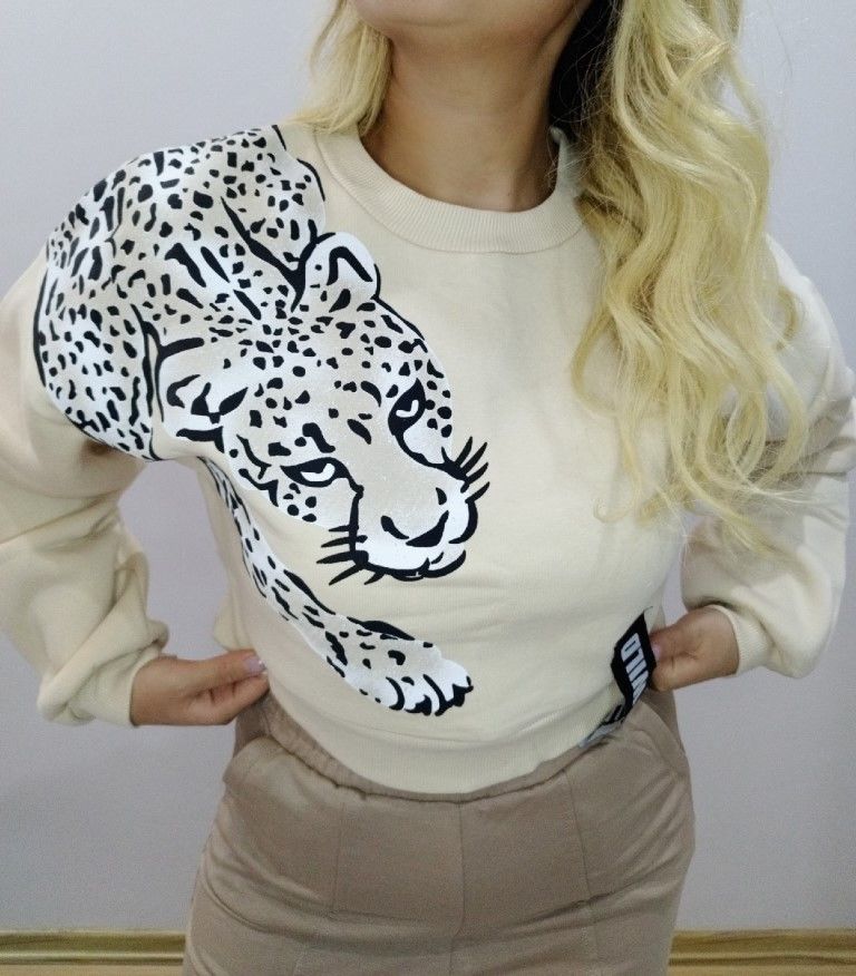 LEOPAR BASKILI CROP SWEATSHİRT