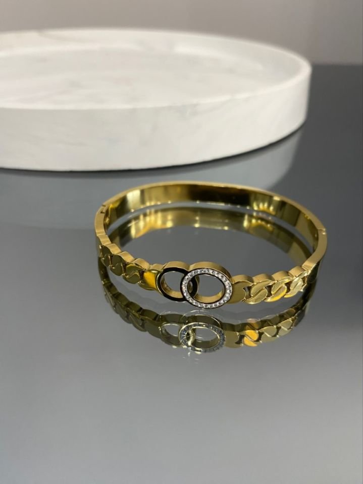 ZİRKON TAŞLI HALKA GOLD KELEPÇE