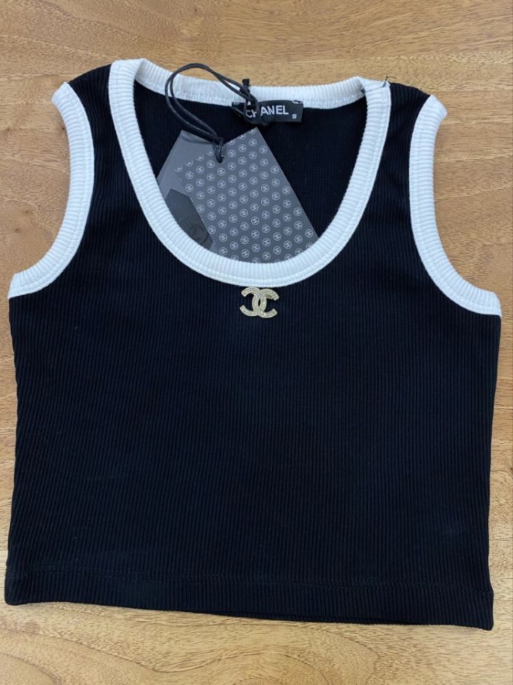 CHNL ŞERİTLİ SİYAH CROP
