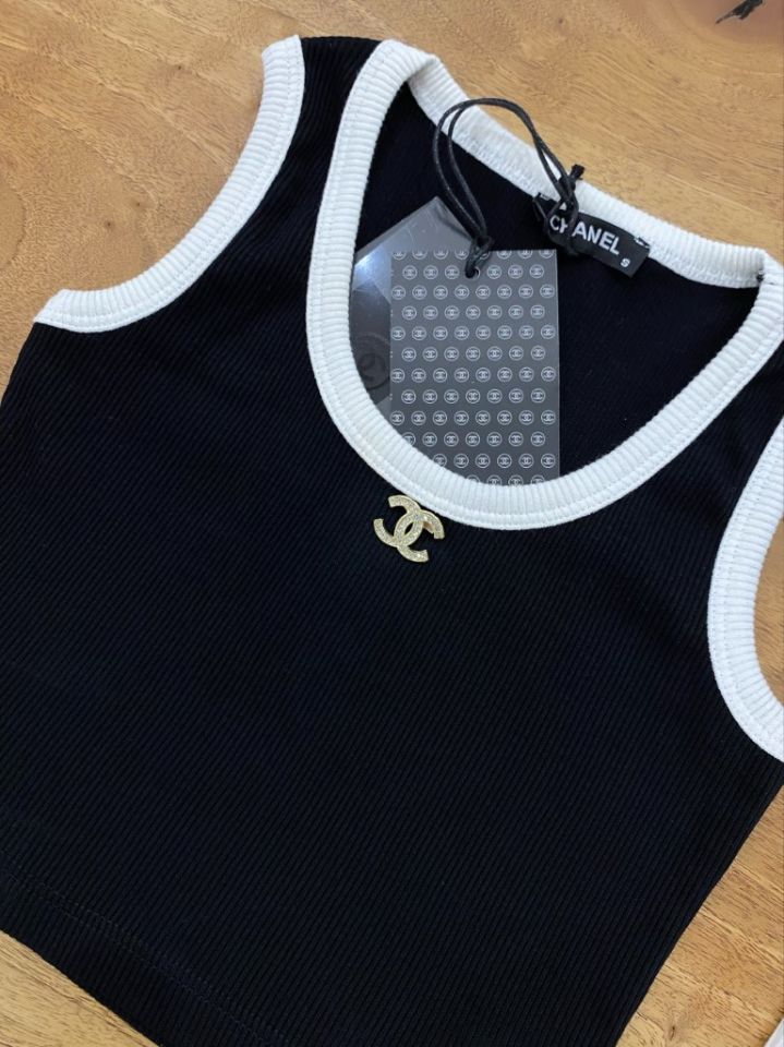 CHNL ŞERİTLİ SİYAH CROP