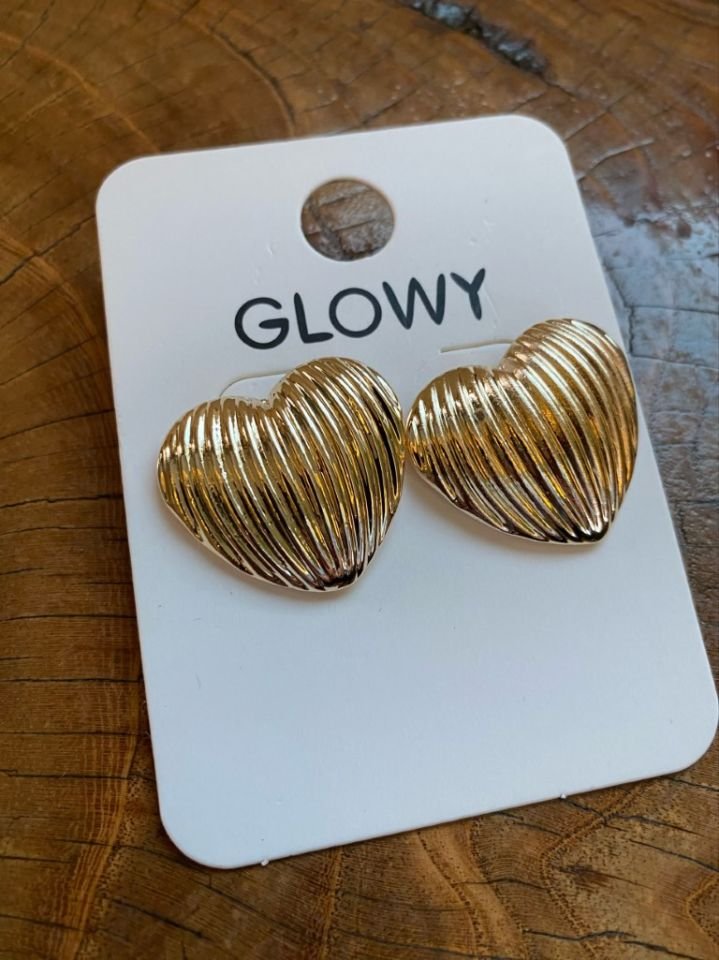 ÇİZGİLİ GOLD KALP KÜPE